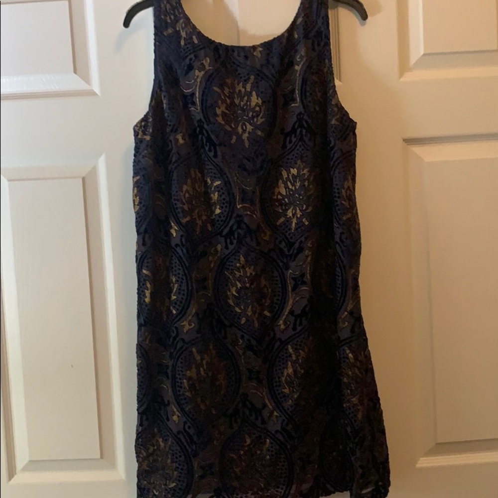 navy and gold velvet dress NWT